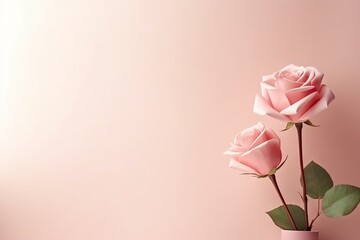 Pink rose on a pink background. Minimalistic modern still life with rose