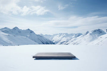 Platform Product showcase background, empty space winter scene.	