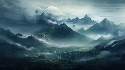 Foto op Aluminium Fantasie landschap Misty mountain landscape