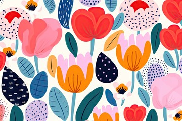 Multi colored geometric flowers seamless pattern