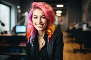 Photo of a 25 year old German business woman smiling - obrazy, fototapety, plakaty