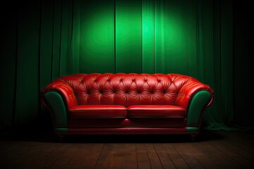 Red sofa and green background