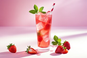 Strawberry alcoholic cocktail on white background