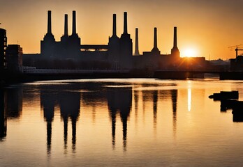 Riverside Reverie: Battersea Power Station Silhouetted at Sunset