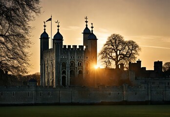 Sunrise Silhouettes: Tower of London Standing Tall in Dawn's Light