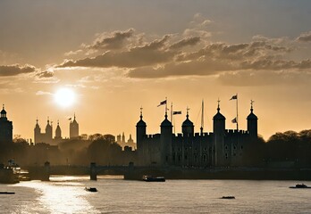Obraz premium Sunrise Silhouettes: Tower of London Standing Tall in Dawn's Light