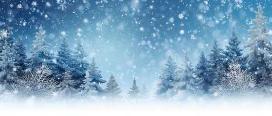 Winter panoramic background with snow-covered Christmas trees