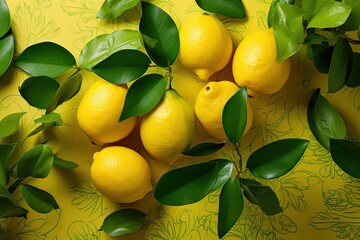 Limes and green leaves decorated on yellow tile