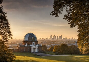 Sunrise Symphony: Greenwich Royal Observatory Overlooking the City - obrazy, fototapety, plakaty