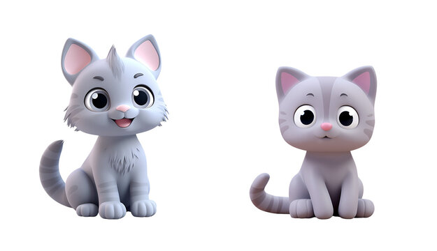 3D Rendered Banner of a Cute Grey Kitty: Set of Plastic Bath Toys for Children, Isolated on Transparent Background, PNG