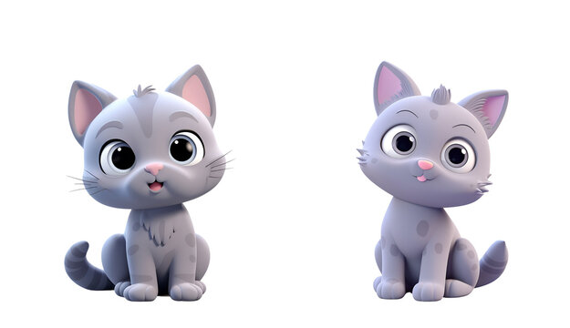 Cute Grey Kitty in 3D Rendering: Children&rsquo;s Plastic Bath Toy Set Banner, Isolated on Transparent Background, PNG