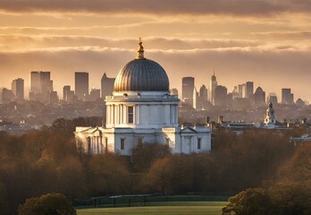 Fototapeta premium Sunrise Symphony: Greenwich Royal Observatory Overlooking the City