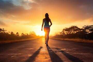 Fototapeta na wymiar Young woman doing exercise walking and run