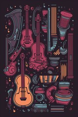 Pattern of different musical instruments illustration in line art style