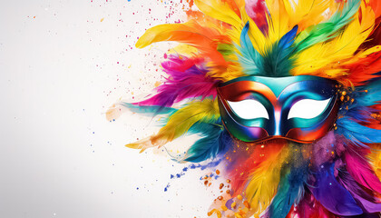 Colored Masquerade Mask on white background, concept carnival