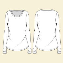Ladies Long Sleeves tshirt flat sketch template.