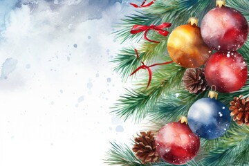 Drawing with watercolor, Merry Christmas and Happy New Year 2024. Christmas tree