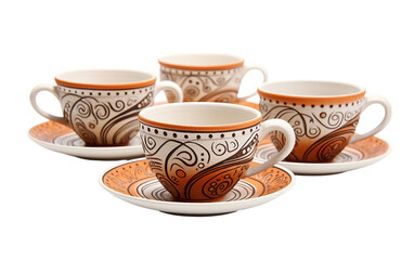 Hand-Painted Clay Pottery Espresso Cups Unveiling Intricacy Isolated on Transparent Background PNG.