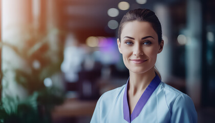 Doctor doctor in hospital in purple coat, world cancer day concept