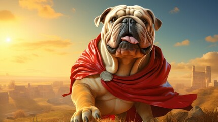 Super Hero French Bulldog Dog Red, Comic background, Background Banner - obrazy, fototapety, plakaty