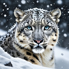 majestic snow leopard stunning visual with winter environment, animals concept, generative ai