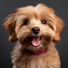 a brown havanese puppy with her tongue out, 