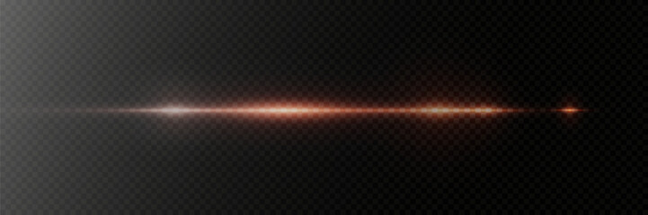 A beam of light flashed, a horizontal flare on the line. On a transparent background.