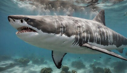 great white shark in water