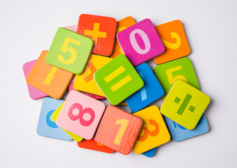 Math number colorful on white background, education study mathematics learning teach concept.