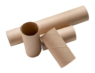 Top view of short and long tissue paper cores in stack isolated on white background with clipping path.