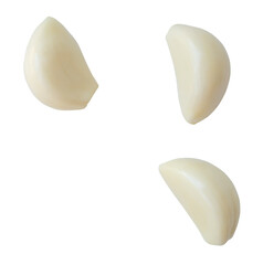 top view set of peeled garlic cloves isolated on white background with clipping path in png file...
