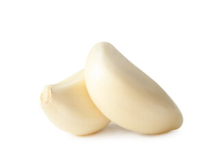 Fresh peeled garlice cloves isolated with clipping path and shadow in png file format