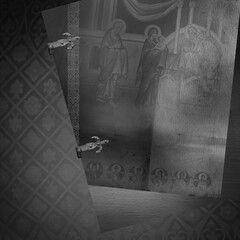 Religious monochromatic background. Christian basis scrapbook paper black and white