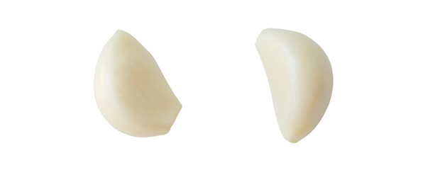 Top view set of peeled garlic cloves isolated on white background with clipping path in png file...