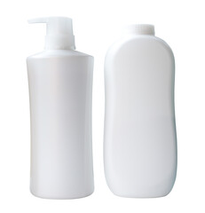 White bottle or container of shampoo and  powder isolated on white background with clipping path