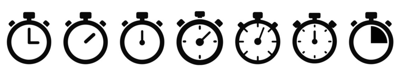 Stopwatch icons set. Timer symbol.  Set icons sandglass timer clock flat icon time management - obrazy, fototapety, plakaty
