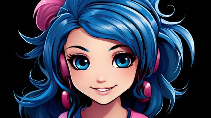 Cute Smiling Kid Blue Pink Hair, Comic background, Background Banner