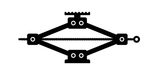Cartoon car jack or jack-screw icon. scissor jack shot or jack screw stand sign. drawing car lifter. Black floor lift jack logo. jacked the auto, Cars accessories. Repair, service equipment.