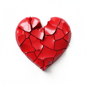 a red broken heart with white background