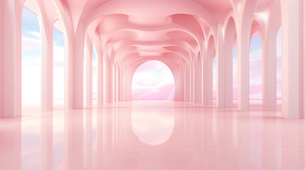 The pink hall is pleasant and pleasing to the eyes.