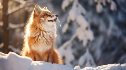 Dog in winter forest