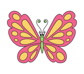 Cartoon butterfly vector design, red yellow butterfly wings drawing