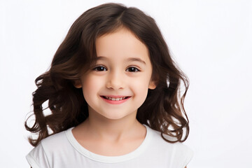 Adorable Girl Kid Smiling with Clean Teeth: Cute Young Girl Portrait on White Background, generative ai