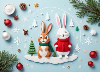 Cute christmas rabbits - 686700340