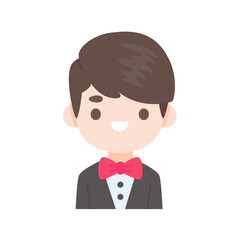 Cartoon of a groom wearing a black tuxedo at a wedding ceremony