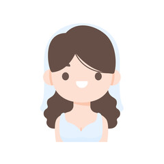 Cartoon bride wearing a white dress at the wedding ceremony