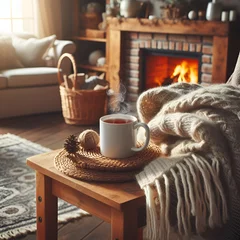 Kussenhoes a cup of coffee in winter season © Yuttana
