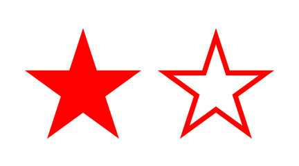 Red star shape flat icons set vector. Collection of stars logo illustration isolated on white background. - obrazy, fototapety, plakaty