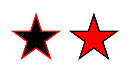 Red and black star shape flat icons set vector. Collection of stars logo illustration isolated on white background.