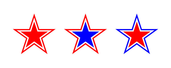 Obraz premium Red and blue star shape outline icons set vector. Collection of stars logo illustration isolated on white background.